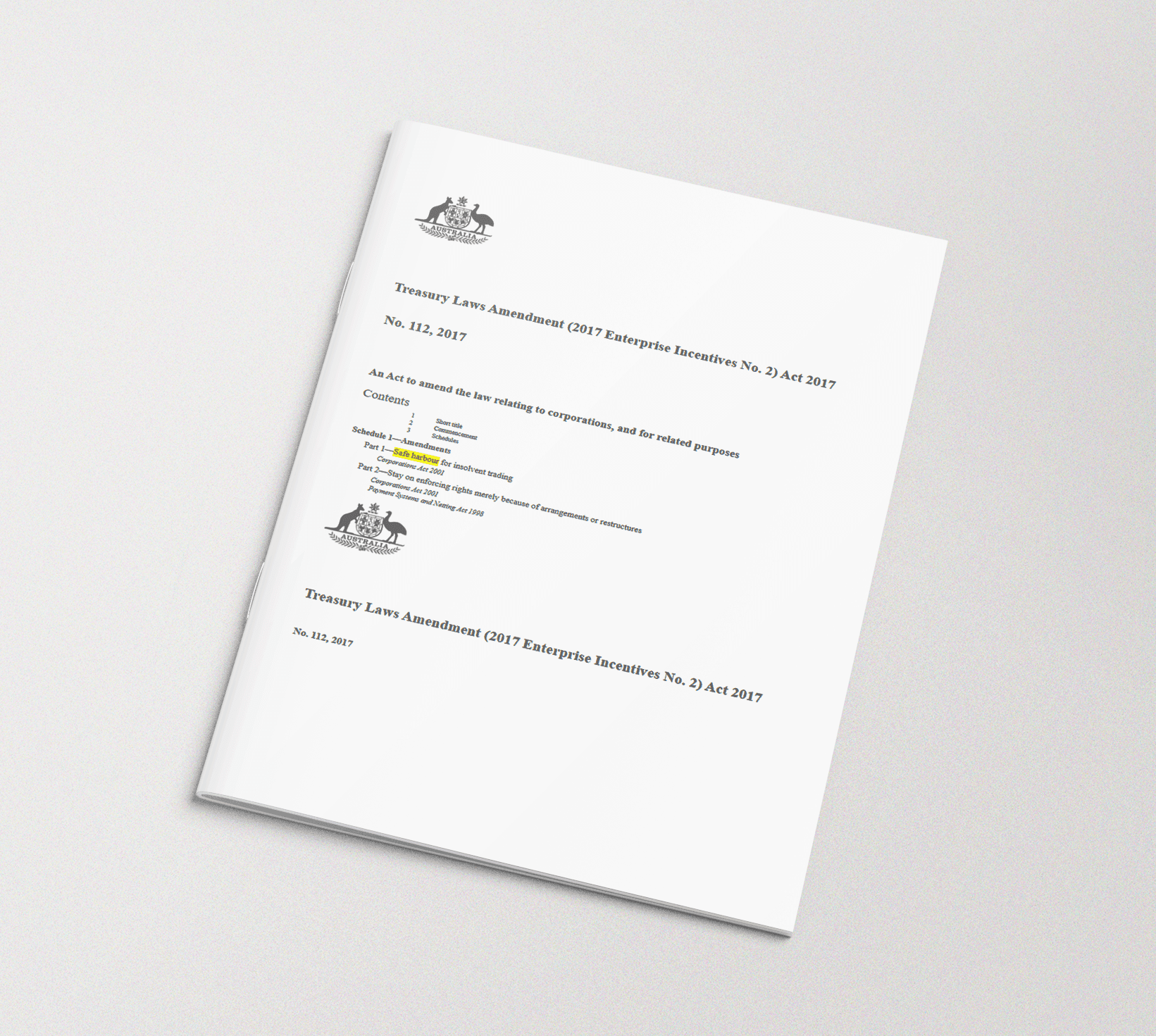 Treasury Laws Amendment - Safe harbour amendments for insolvent trading (2017)