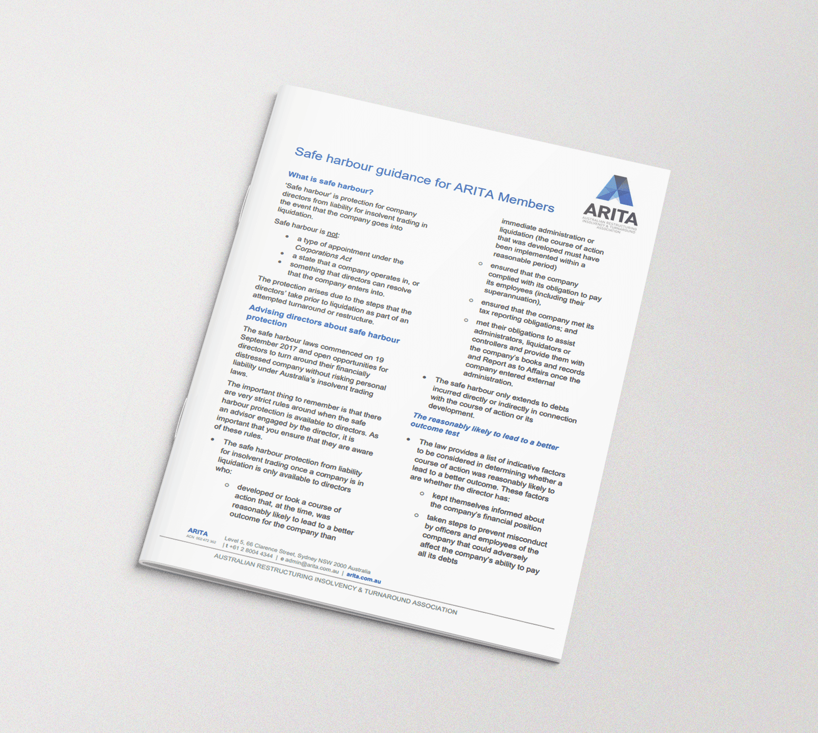 ARITA Safe Harbour Guidance for Members (2021)