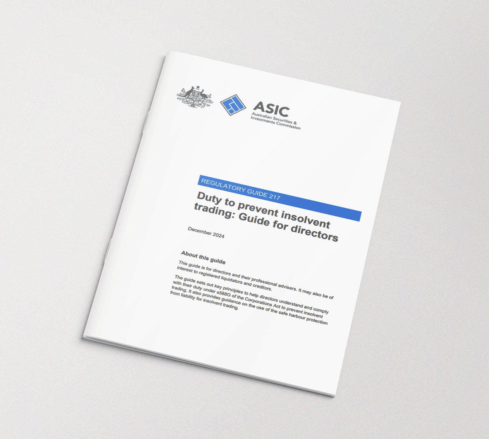 ASIC Regulatory Guide 217 — Duty to Prevent Insolvent Trading (2025)