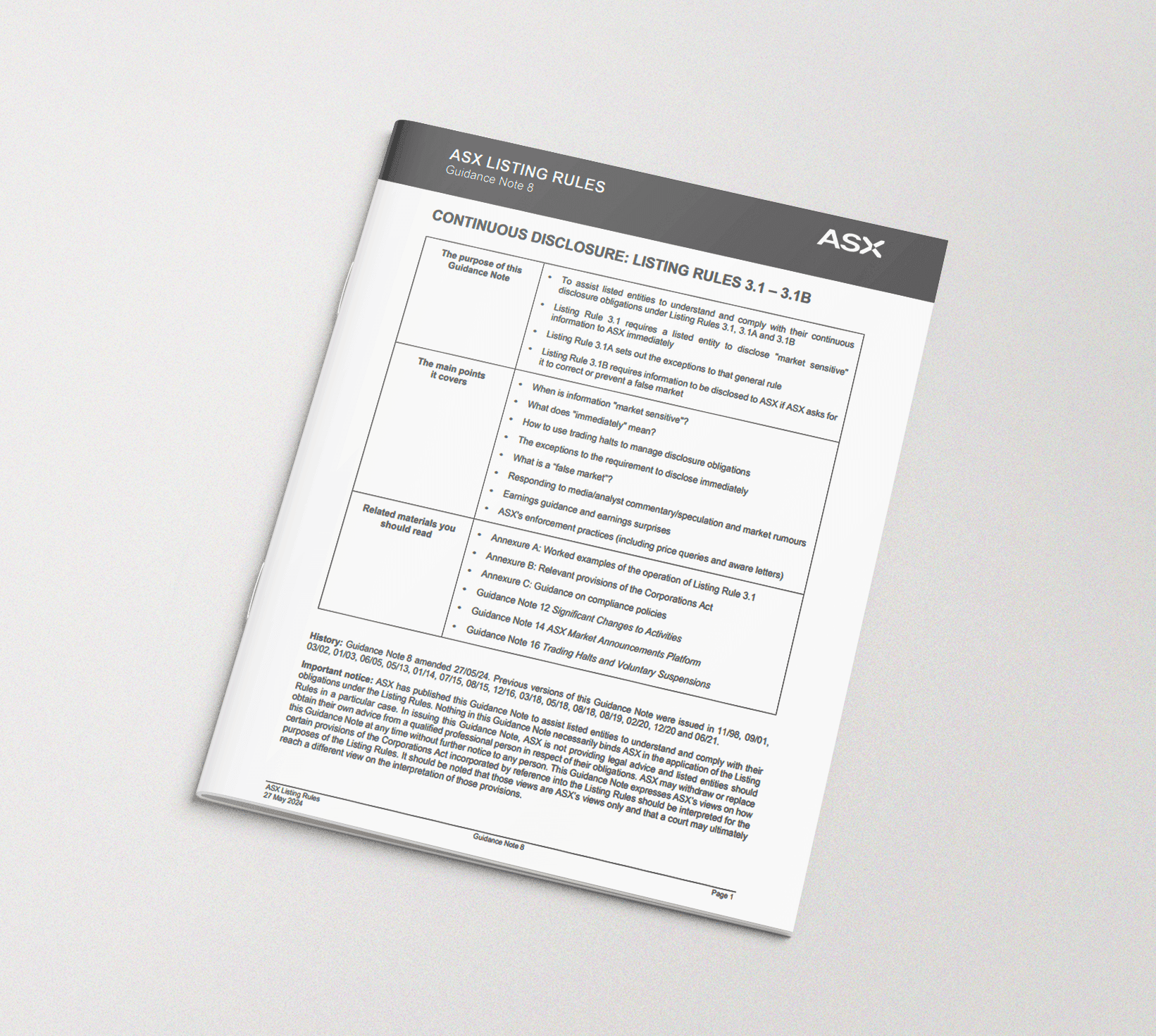 ASX Listing Rules Guidance Note 8 — Continuous Disclosure (2003)