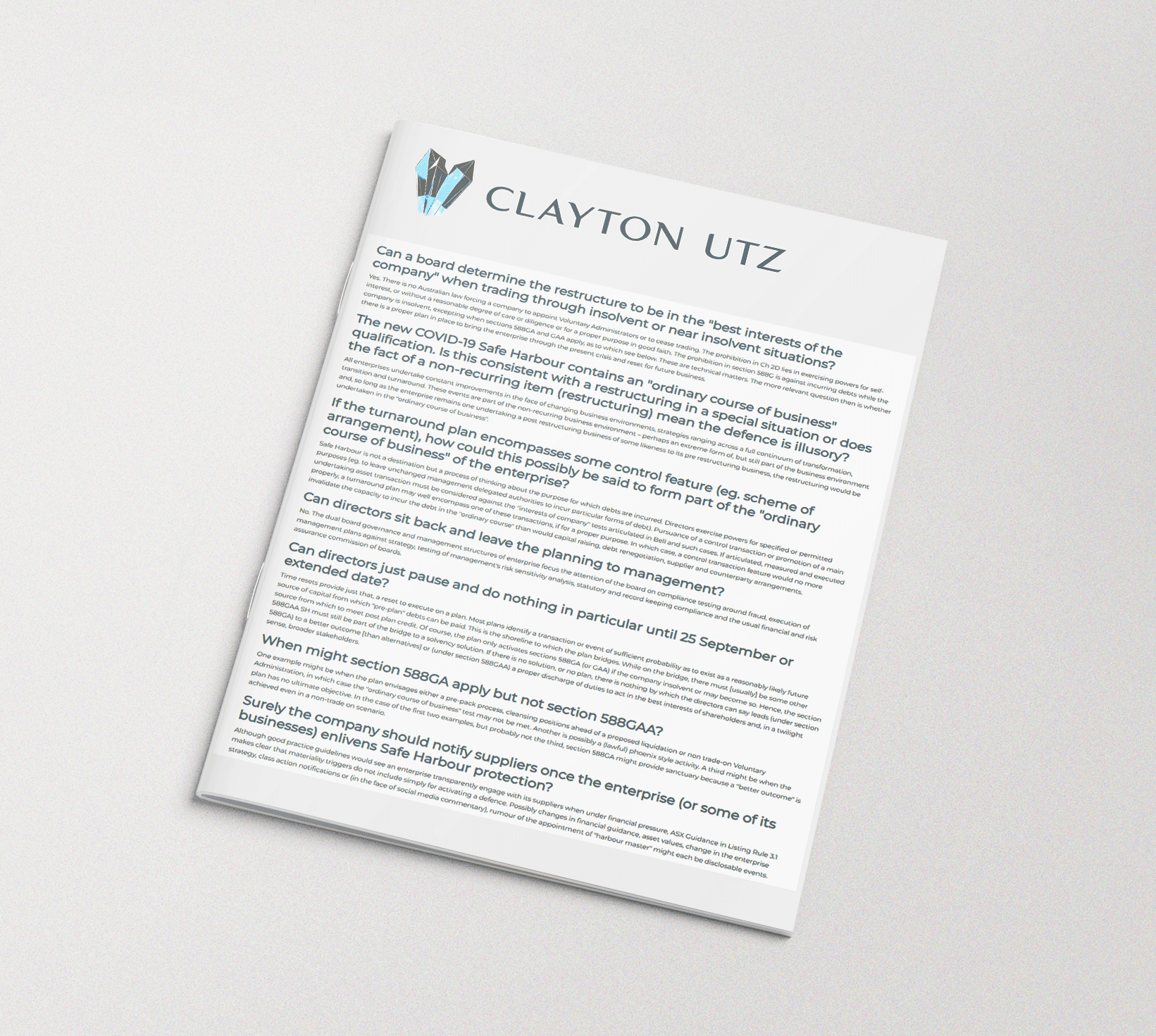 Clayton Utz — Safe Harbour Q&A (2020)