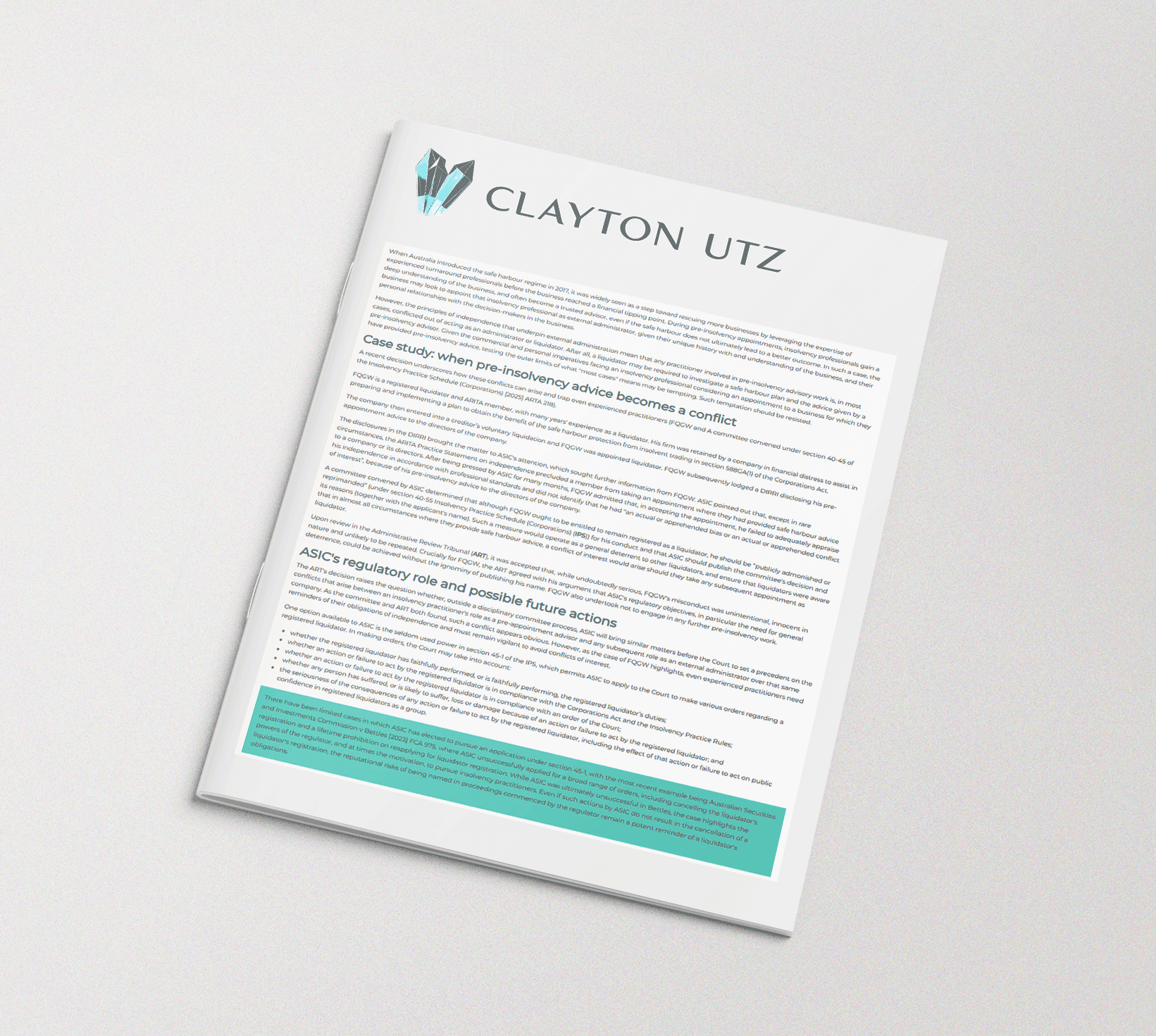 Clayton Utz — Safe Harbour and Liquidators’ Independence (2025)