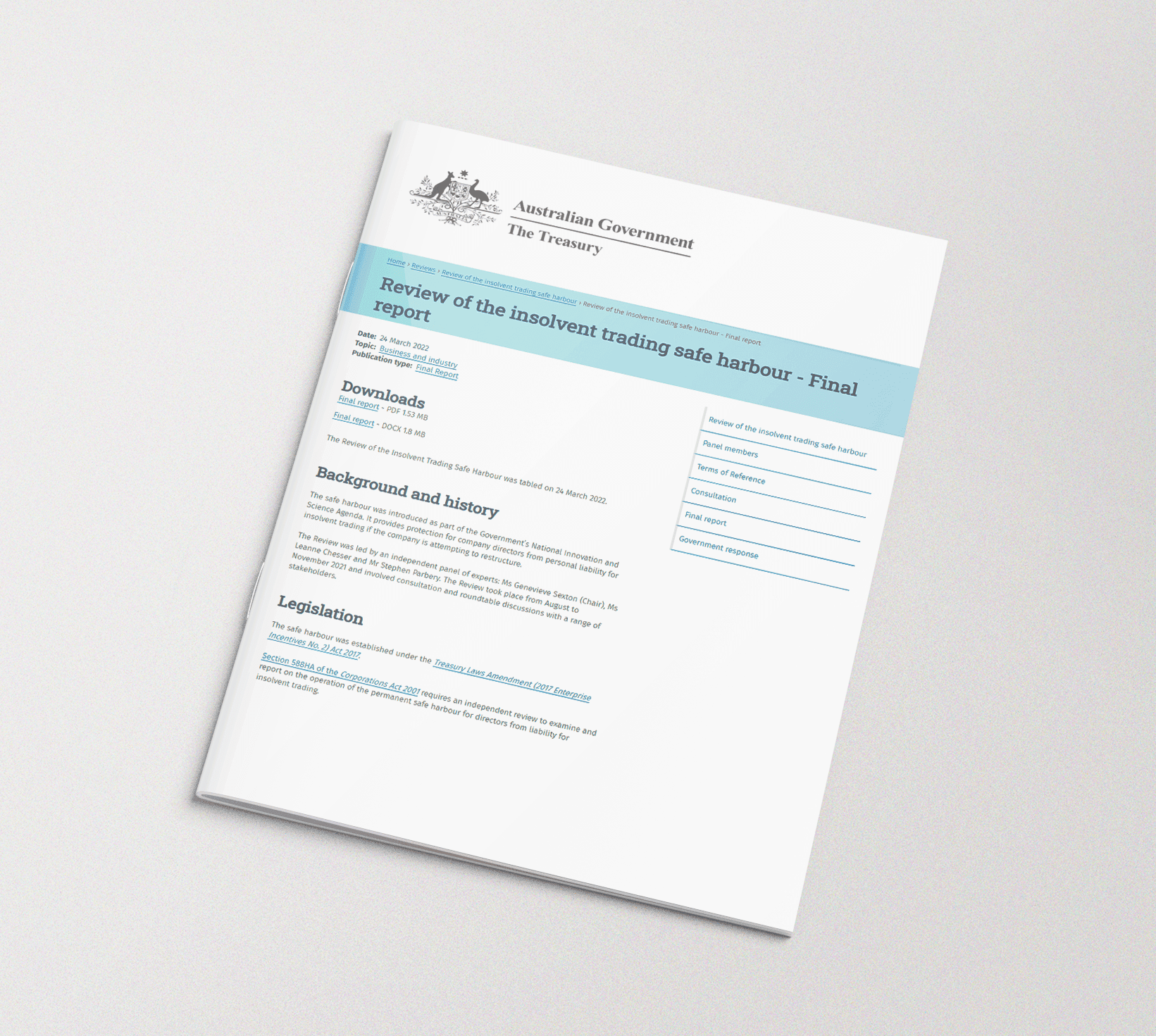 Review of the Insolvent Trading Safe Harbour (2021)