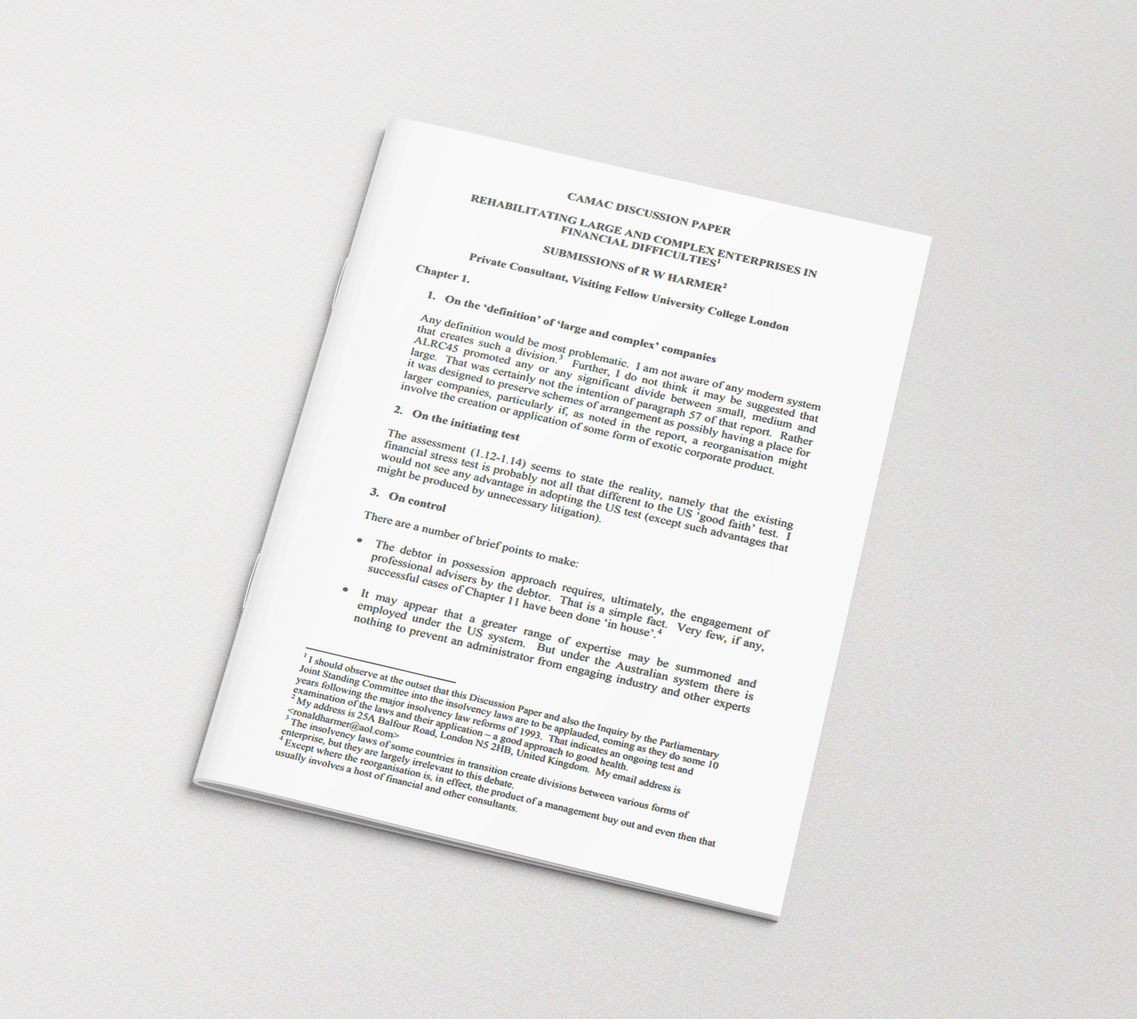 Takeovers Panel CAMAC Discussion Paper — Harmer Submissions (2003)